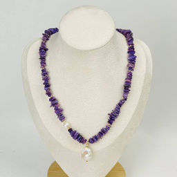 Колье из Чароита и Жемчуга 44 см +