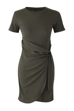 Haki Baglama Detayl? Bisiklet Yaka Triko Gorunumlu Mini Orme Elbise TWOSS22EL0751