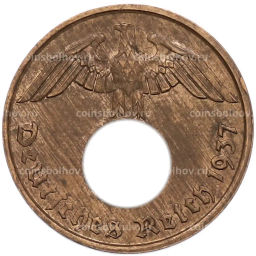 Монета 2 рейхспфеннига 1937 года D Германия