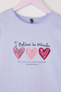 Lila-Sar? 2li K?z Cocuk %100 Pamuk Bask?l? Kolsuz K?sa Orme Elbise TKDSS25EL00092 - Trendyolmilla фото 4