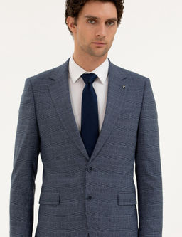 Mavi Slim Fit Kareli Tak_m Elbise
