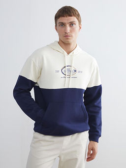 Uzun Kollu Renk Bloklu Erkek Hoodie