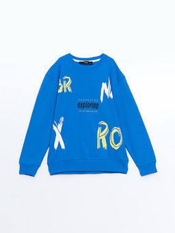 Bisiklet Yaka Bask?l? Erkek ?ocuk Sweatshirt