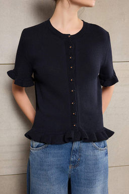 Teen Lacivert Cicek Dugme Detayl? Bisiklet Yaka Triko Bluz TWOSS26BZ00119