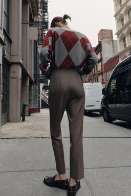 HIGH-WAIST CHECKED TROUSERS - Zara фото 4