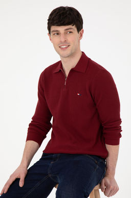 Erkek Regular Fit Yar_m Fermuarl_ Bordo Basic Kazak - U.s. polo assn фото 3