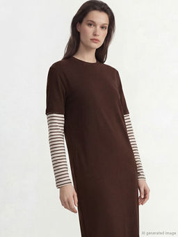 Bisiklet Yaka ?izgili Sweat Elbise