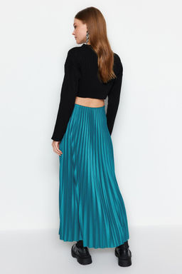 Zumrut Yesili Piliseli Maxi Esnek Orme Etek TWOSS24ET00041