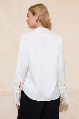 Beyaz Dantel Detayl? Saten Gomlek TWOSS26GO00032 - Trendyolmilla фото 4