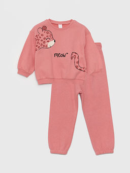 Bisiklet Yaka Uzun Kollu K?z Bebek Sweatshirt ve Pantolon 2li Tak?m