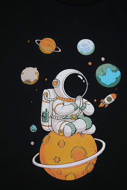 Siyah Regular Kesim Galaksi Desen Pamuklu Pijama Tak?m? TMNSS26PT00026