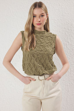 Trendyolmilla Bordo Dokulu Regular/Normal Kal?p Esnek Orme Bluz TWOSS25BZ00268  фото 13