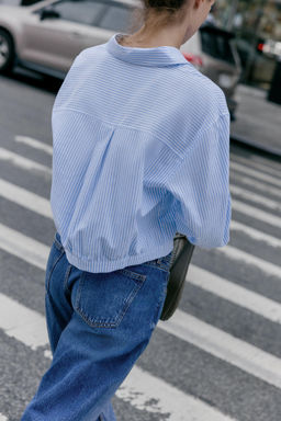 PLEATED WAIST STRIPED CROPPED OXFORD SHIRT - Zara фото 12