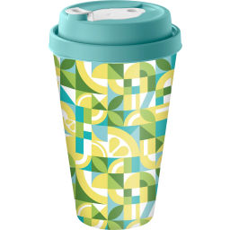 Цена за 2 шт. Стакан с крышкой 550мл с декором с клапаном "Sicily Lemon" (зеленый)