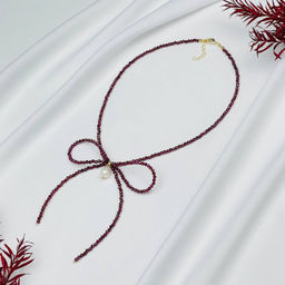 Колье из Граната и Жемчуга "Бантик" 39 см +