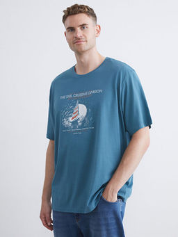 Bisiklet Yaka Bask?l? Penye Erkek Ti??rt