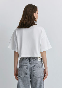 Mavi Patch Logo Bask?l? Beyaz Crop Tisort  фото 3