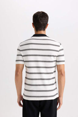 Мужская приталенная футболка-поло с узким вырезом в полоску - Defacto фото 6