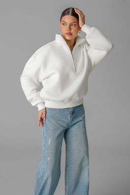 Арт. 1903 Свитшот женский с начесом полузамок 42-50 (5 шт) Цвет:молочный - Калинка фото 3