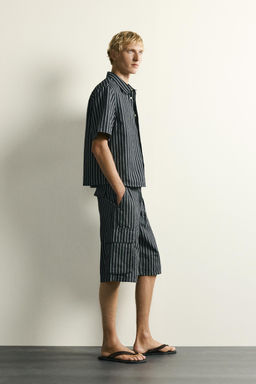 CAMISA DENIM ALGOD?N - LINO RAYAS / ?ndigo - Zara фото 4