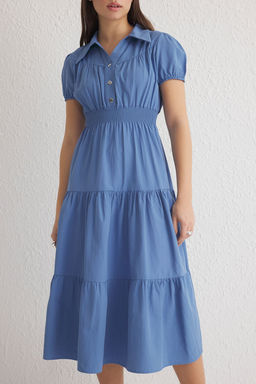 TRENDYOLMILLA Indigo Etegi Belden Ac?lan Gipeli Midi Dokuma Elbise TWOAW25EL00601  фото 3