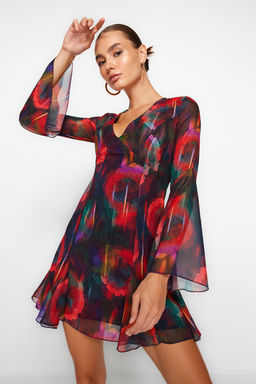 Trendyolmilla Cok Renkli A-Kesim Astarl? Sifon S?k Abiye Elbise TPRAW24EL00050 фото 3