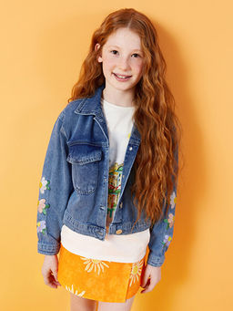 G?mlek Yaka Nak??l? K?z ?ocuk Jean Ceket