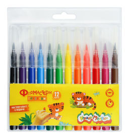 Фломастеры-кисточки Каляка-Маляка классические 12 цв. круглый корпус, легкосмываемые, блис...