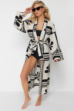 Plaj Giyim %100 Pamuk Cicek Desenli Dokuma Kusakl? Maxi Kimono&Kaftan TBESS24KM00013