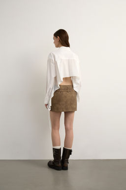 Юбка мини из экокожи с двойным поясом - Mollis фото 4