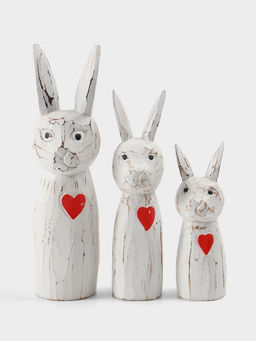 Набор сувенирный Зайцы с сердечком, h=25 см, h=20 см, h=15 см, дерево, белый