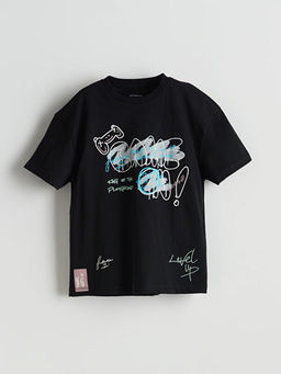 Bisiklet Yaka Bask?l? Erkek ?ocuk Ti??rt