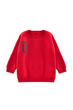 K?rm?z? Erkek Cocuk Basic Bisiklet Yaka Pamuklu Orme Sweatshirt TKDAW25SW00015