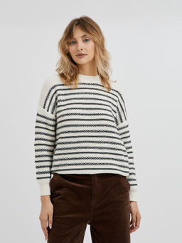 женский джемпер в молочном цвете в черную полоску - Glenfield фото 3