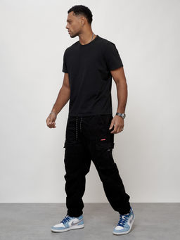 Джинсы карго мужские с накладными карманами черного цвета 2421Ch