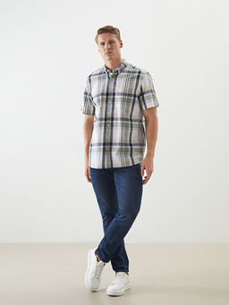 Regular Fit K?sa Kollu Ekose Poplin Erkek G?mlek