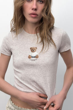 CAMISETA MANGA CORTA OSO / Gris vigor? - Zara фото 3