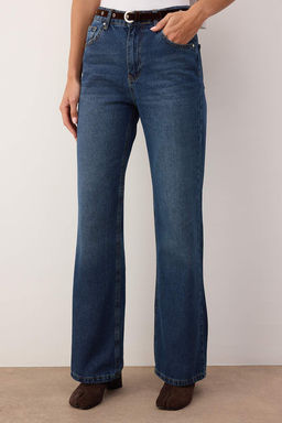 Koyu Mavi Yuksek Bel Wide Leg Jeans TWOAW26JE00253 - Trendyolmilla фото 3
