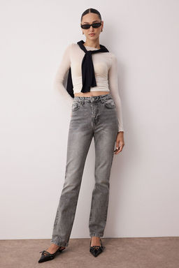 TRENDYOLMILLA Ac?k Mavi More Sustainable Yuksek Bel Flare Jeans TWOAW23JE00657 фото 13