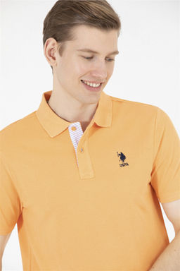 Мужская оранжевая базовая футболка с воротником поло - U.s. polo assn фото 9