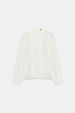 COTTON GAUZE BLOUSE WITH RUFFLE AND LACE TRIMS - Zara фото 5