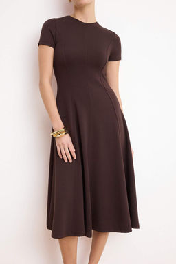 Kahverengi Belden Ac?lan K?sa Kollu Soft Touch Orme Elbise TWOSS26EL00364