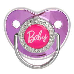 Соска - пустышка силиконовая ортодонтическая M&B «BABY», от 6 мес., с колпачком, держатель - цепочка, цвет розовый/серебро, стразы