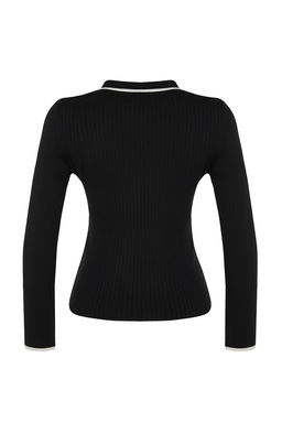 Siyah Merserize Gorunumlu Premium/Ozel Iplik Polo Yaka Triko Kazak TWOAW24KZ00808 - Trendyolmilla фото 7