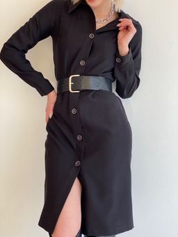 5754 Платье-рубашка из микровельвета чёрное - Martichelli фото 13