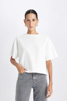 Женская базовая футболка с круглым вырезом и короткими рукавами свободного покроя