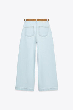 Z1975 WIDE-LEG CROPPED HIGH-WAIST BELTED JEANS - Zara фото 8