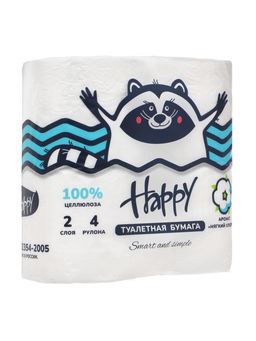 Цена за 2 шт. Туалетная бумага HAPPY со втулкой, аромат мягкого хлопка, 2 слоя, 4 рулона