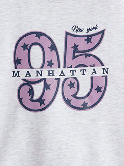 Bisiklet Yaka New York Bask?l? K?z ?ocuk Kal?n Sweatshirt