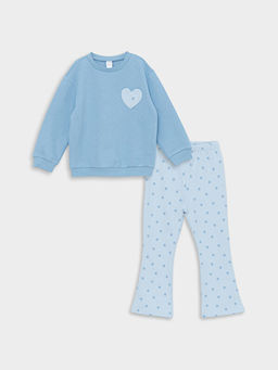 Bisiklet Yaka Uzun Kollu Bask?l? K?z Bebek Sweatshirt ve Tayt 2li Tak?m